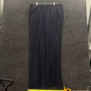Vintage 1950s Wool Pleated Cuffed Pinstripe Navy Dress Trousers Mens 38x32